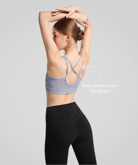 Anywhere Double Crisscross Strap Sheer Mesh Yoga Bra| Women's Light Support Sports Bra