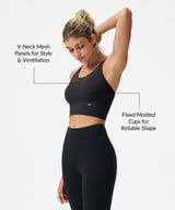 Reggiseno yoga imbottito lungo in rete con scollo a V profondo Echo | Reggiseno sportivo leggero da donna