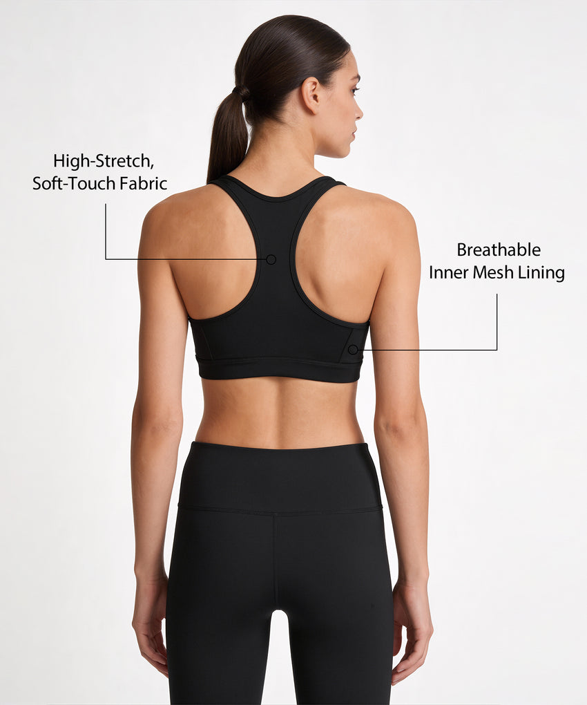 Shift Front Zip Sewn-in Pads Racerback Running Bra | Women's High Support Sports Bra