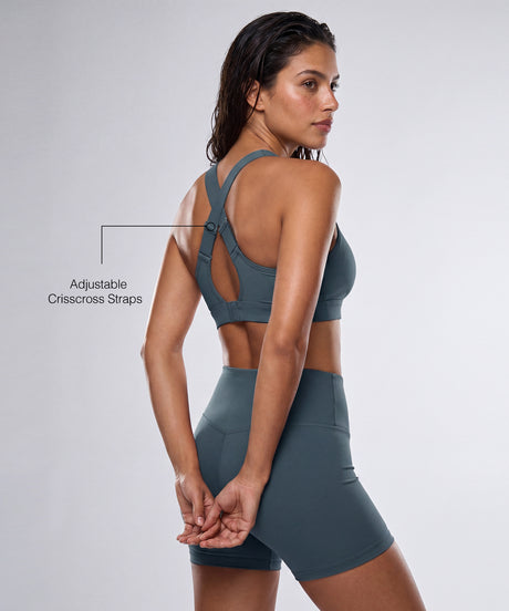 Power V-Neck Cross Back Padded Running Bra | Women's High Support Sports Bra