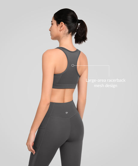 Power Zip Front Breathable Mesh Running Bra | Women's High Support Sports Bra