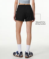Anywhere Black Elastic Waistband & Adjustable Drawstring Multi-Pocket Shorts  | Women's Running Shorts