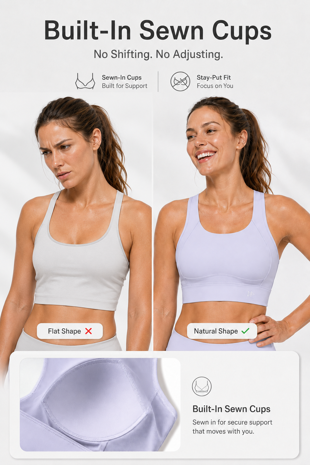 Sujetador deportivo Echo Natural Shine con espalda abierta para correr | Sujetador deportivo de alta sujeción para mujer