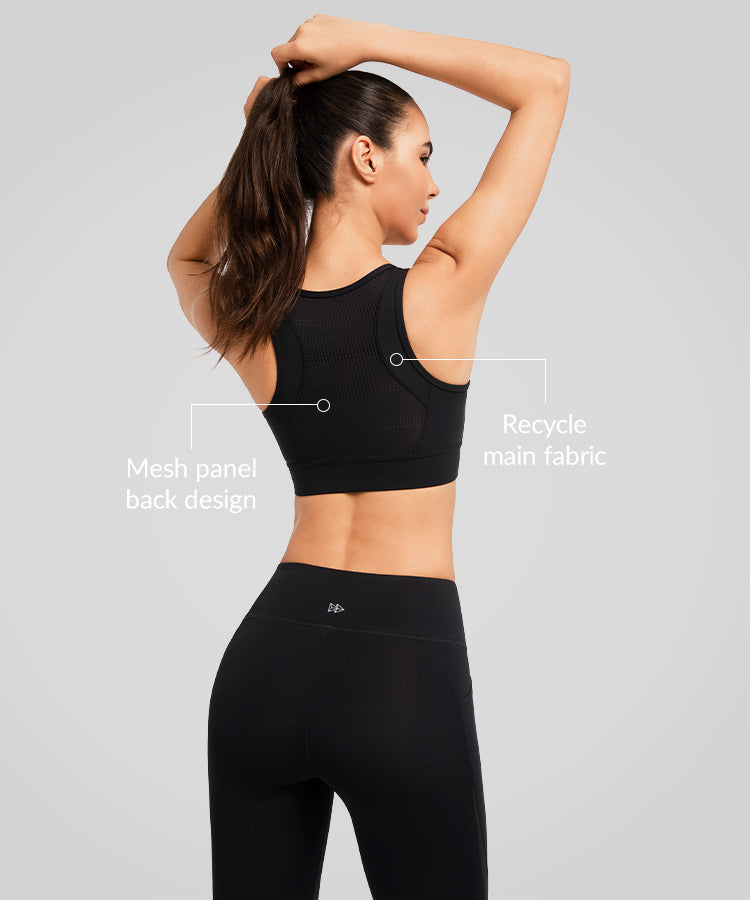 Echo Front Zip Perforerad Solid Vadderad Löpar-BH | Sport-BH med Högt Stöd för Damer