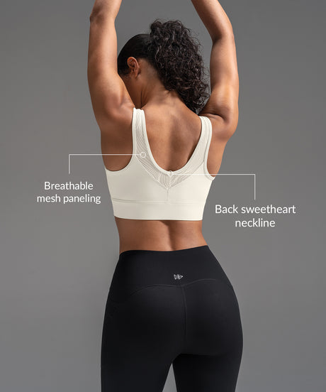 Power Mesh Sweetheart Neck Back Sports Bra| Women's High Support Sports Bra