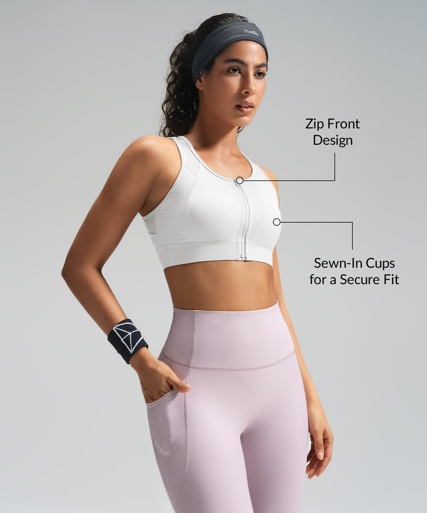 Power Front-Zip Mesh Racerback Running Bra | Women's High Support Sports Bra