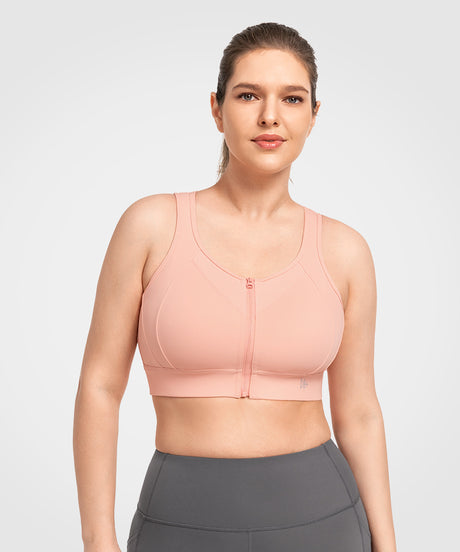 Echo Jacquard Mesh Gepolsterter Lauf-BH mit Reißverschluss vorne | Sport-BH mit starkem Halt für Damen