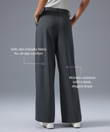 Pantalones de traje modernos, largos, holgados y plisados con pierna ancha | Pantalones de sujeción ligera para mujer