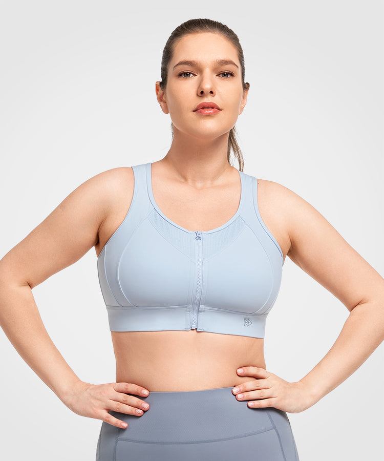 Echo Jacquard Mesh Dragkedja Fram Vadderad Löpar-BH | Sport-BH med Högt Stöd för Damer