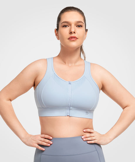 Echo Jacquard Mesh Zip Front Padded Running Bra | Women's High Support Sports Bra