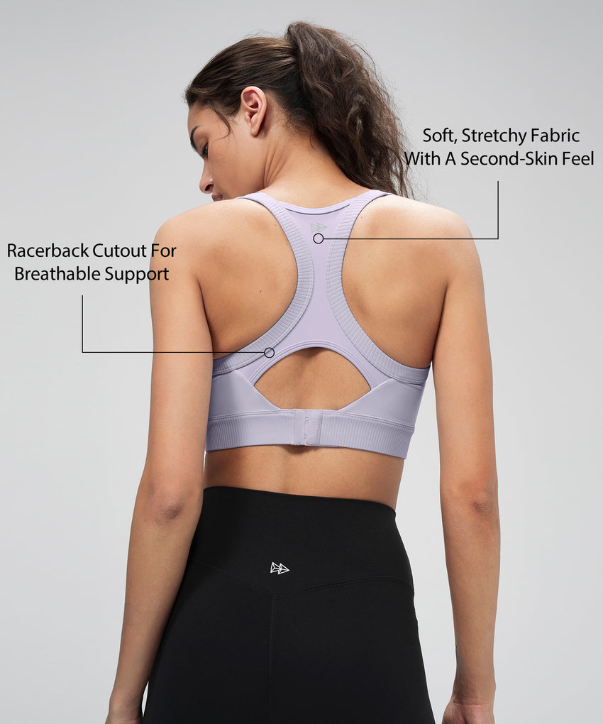 Shift Ribbed Zip Sewn-in Pads Racerback Running Bra | Women's High Support Sports Bra
