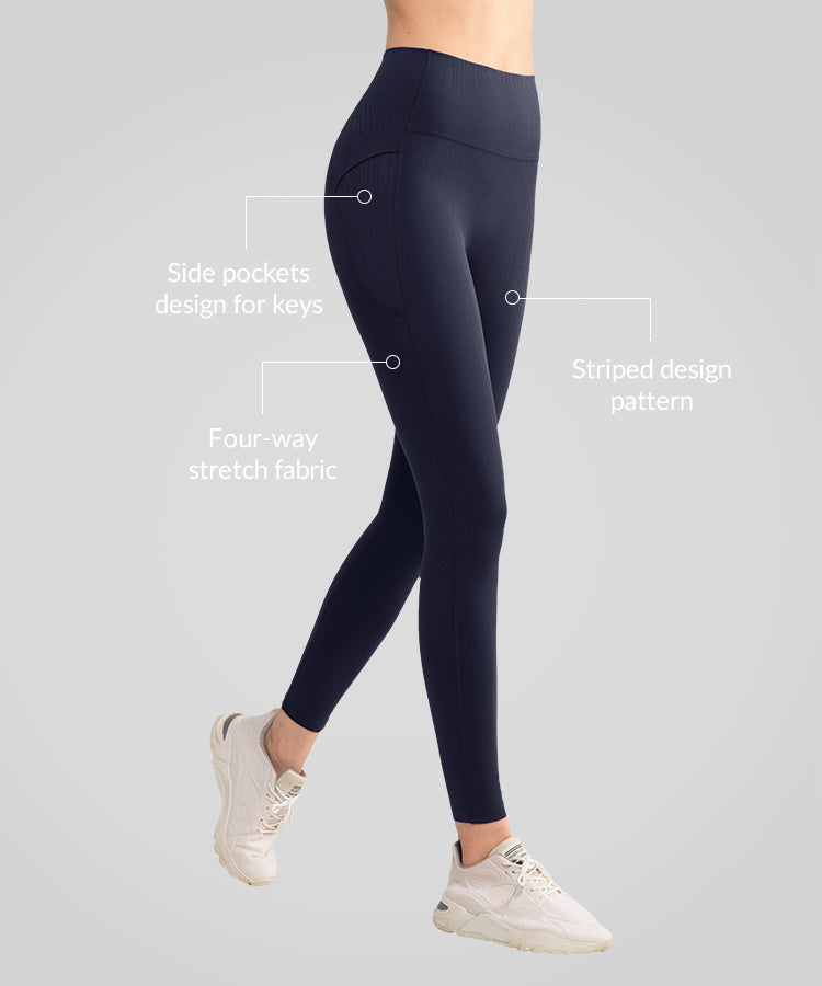 Leggings de yoga con estampado de rayas suaves Shift de 63 cm | Leggings deportivos de sujeción ligera para mujer