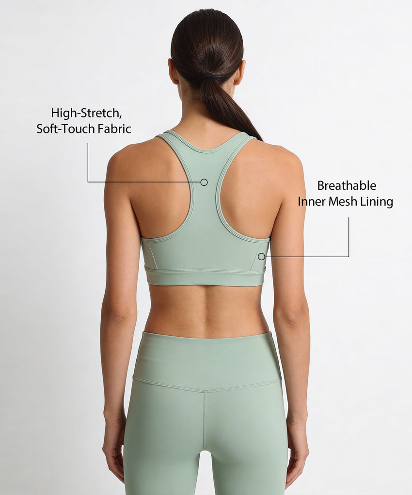 Shift Front Zip Sewn-in Pads Racerback Running Bra | Women's High Support Sports Bra