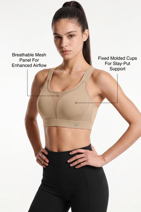 Shift™ Adjustable Straps Breathable Mesh With Sewn-In Pads High Support Sports Bra | High-Impact Support Best For Running, HIIT, Yoga & Training