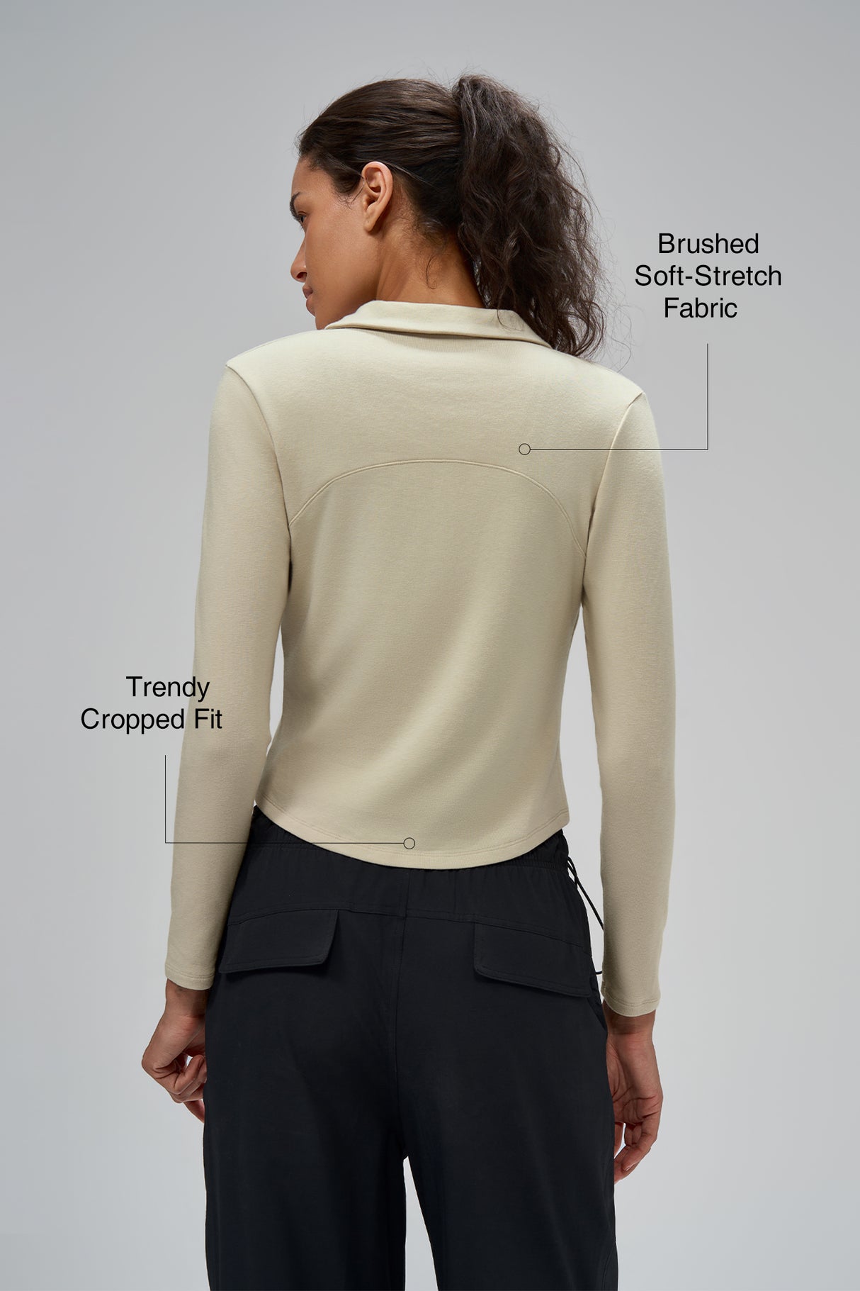 Anywhere™ Brushed Half-Zip Long Sleeve Crop Top | Women's Long Sleeve T-shirt
