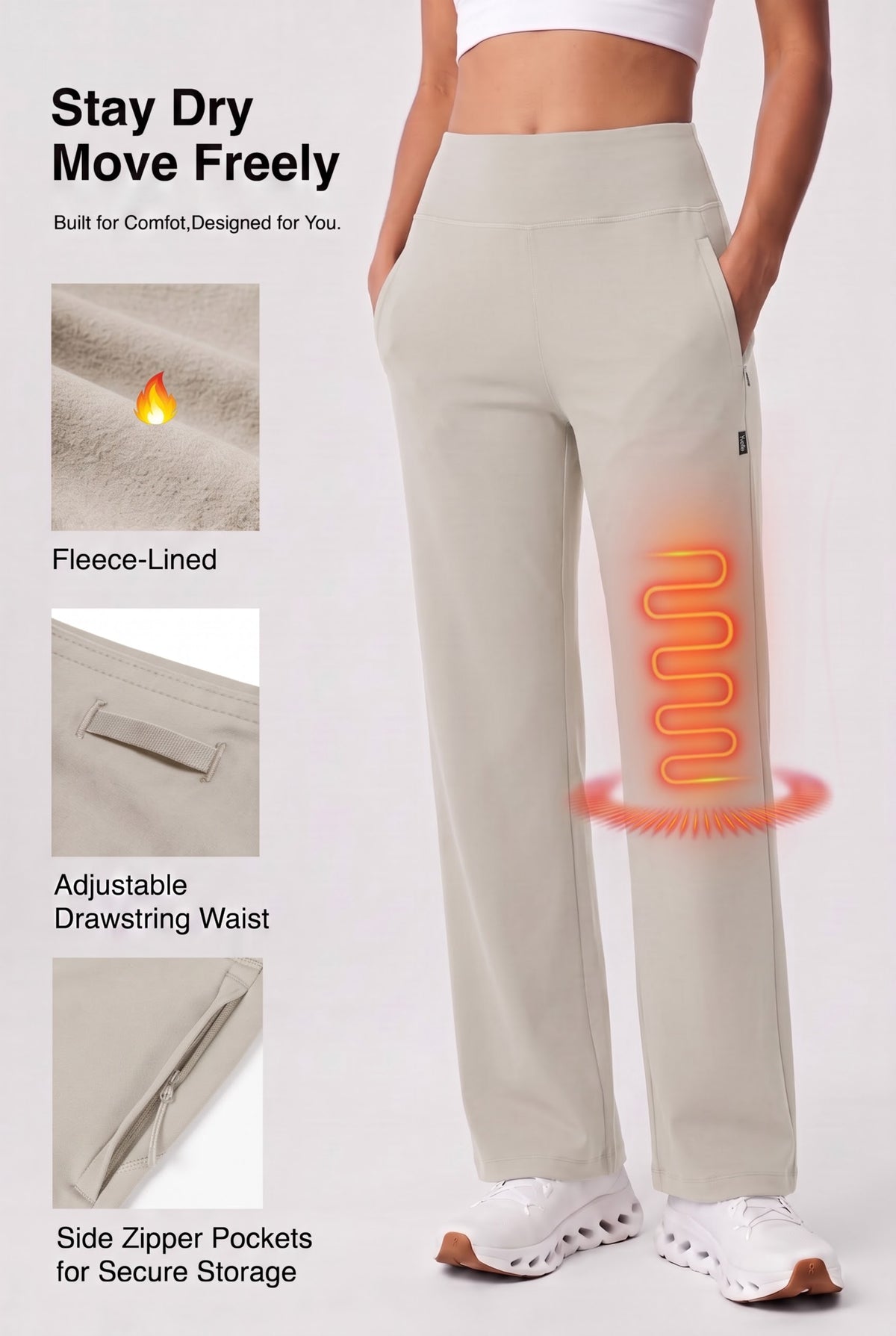 Anywhere Sporthose mit Kordelzug, wasserabweisend, Fleece-Futter, 29 Zoll | Damen-Sporthose