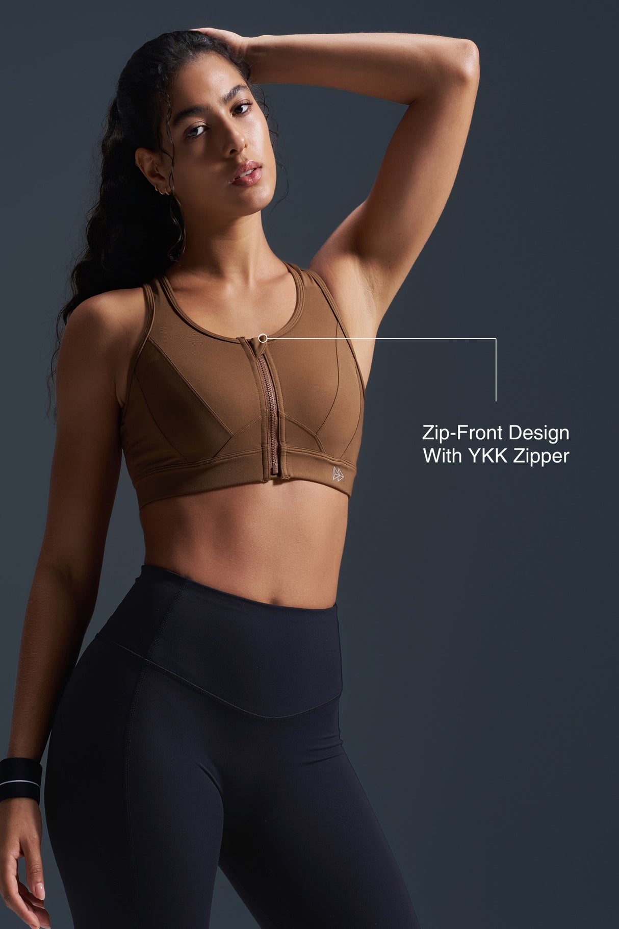 Reggiseno da corsa imbottito con schiena incrociata in rete e cerniera frontale Enfold | Reggiseno sportivo ad alto sostegno da donna
