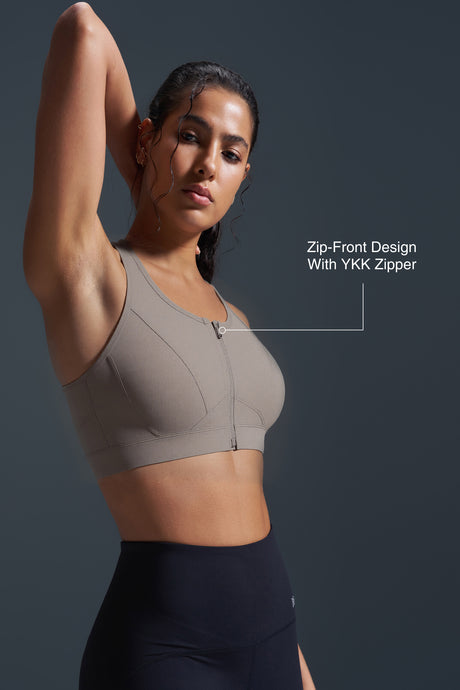 Enfold™ Zip Front Breathable Racerback High Impact Running Bra | Women's High Support Sports Bra