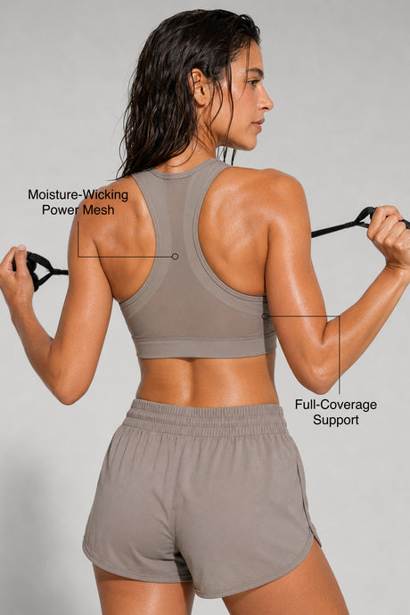 Enfold Zip Front Mesh Racerback Vadderad Löpar-BH | Sport-BH med Högt Stöd för Damer