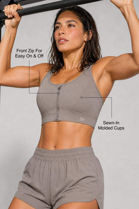 Enfold Zip Front Mesh Racerback Vadderad Löpar-BH | Sport-BH med Högt Stöd för Damer