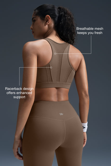 Enfold Zip Mesh gepolsterter Lauf-BH | Damen-Sport-BH mit starkem Halt