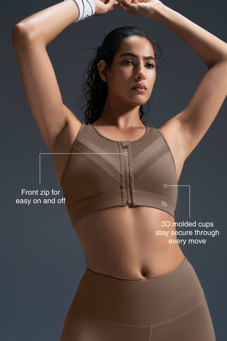 Enfold Zip Mesh gepolsterter Lauf-BH | Damen-Sport-BH mit starkem Halt