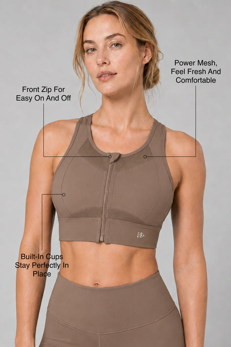 Sculpt™ Zip Front Breathable Racerback High Support Running Bra | Women's High Support Sports Bra