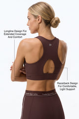 Anywhere™ Removable Cups Racerback Longline Light Support Bra | Women's Light Support Sports Bra Best For Yoga, HIIT