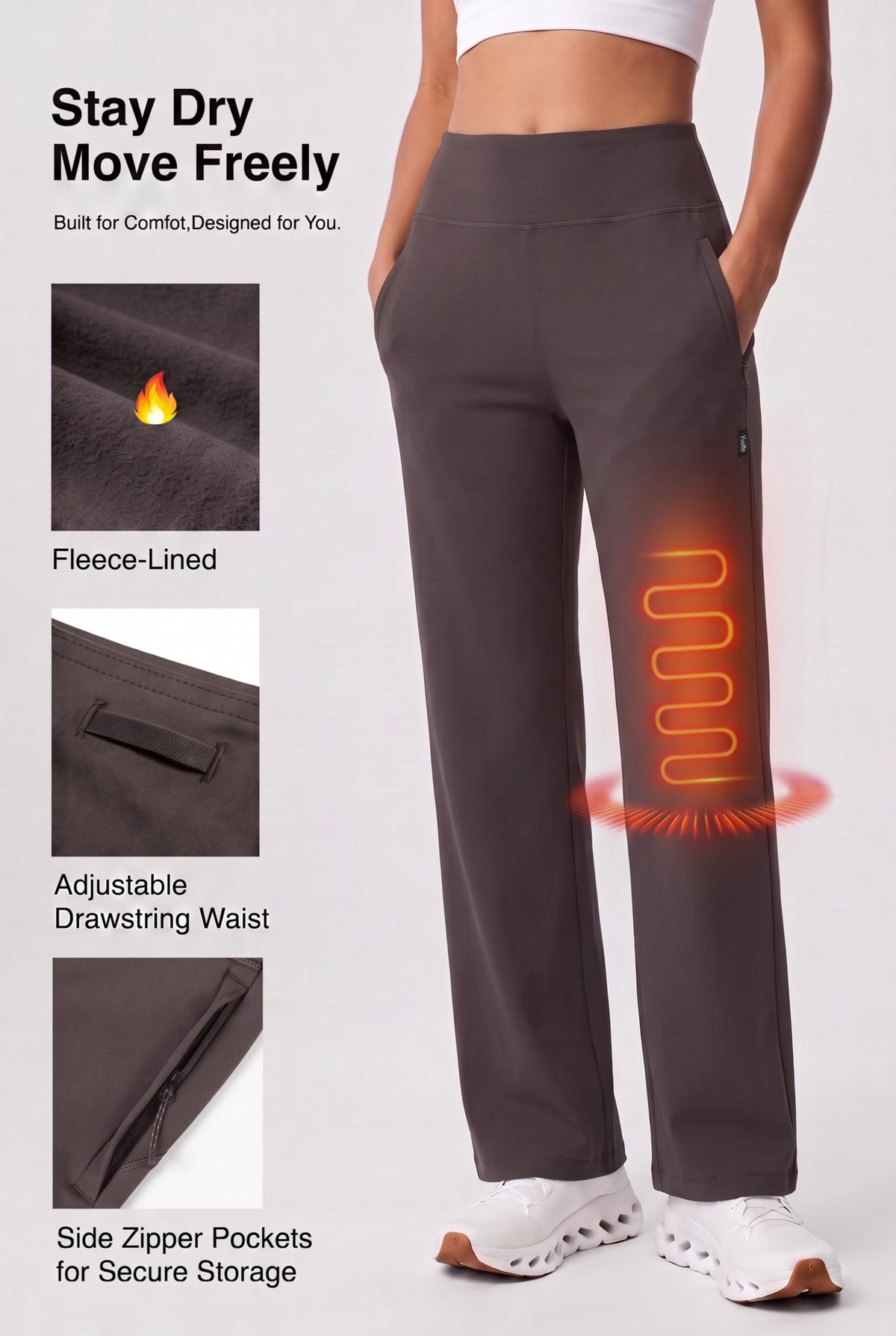 Anywhere Sporthose mit Kordelzug, wasserabweisend, Fleece-Futter, 29 Zoll | Damen-Sporthose