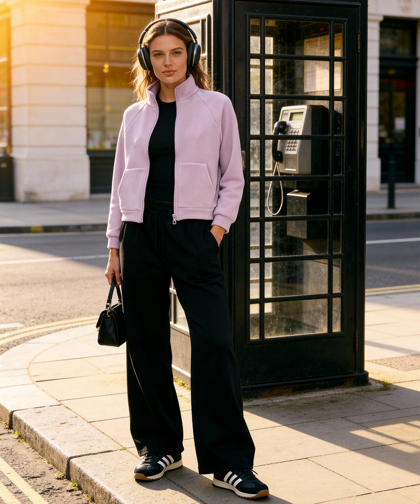 Fleecejacka med dragkedja och fickor, stående krage, överallt | Sportjacka för kvinnor