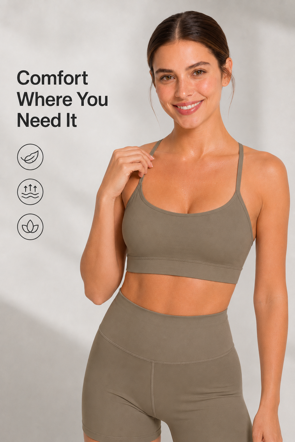 Reggiseno yoga imbottito con scollo a barchetta e spalline sottili Anywhere | Reggiseno sportivo con supporto leggero da donna