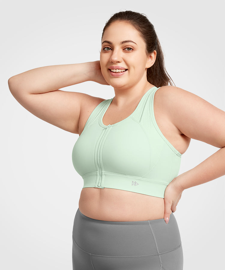 Echo Jacquard Perforated Zip Front Padded Running Bra | Damen Sport-BH mit starkem Halt