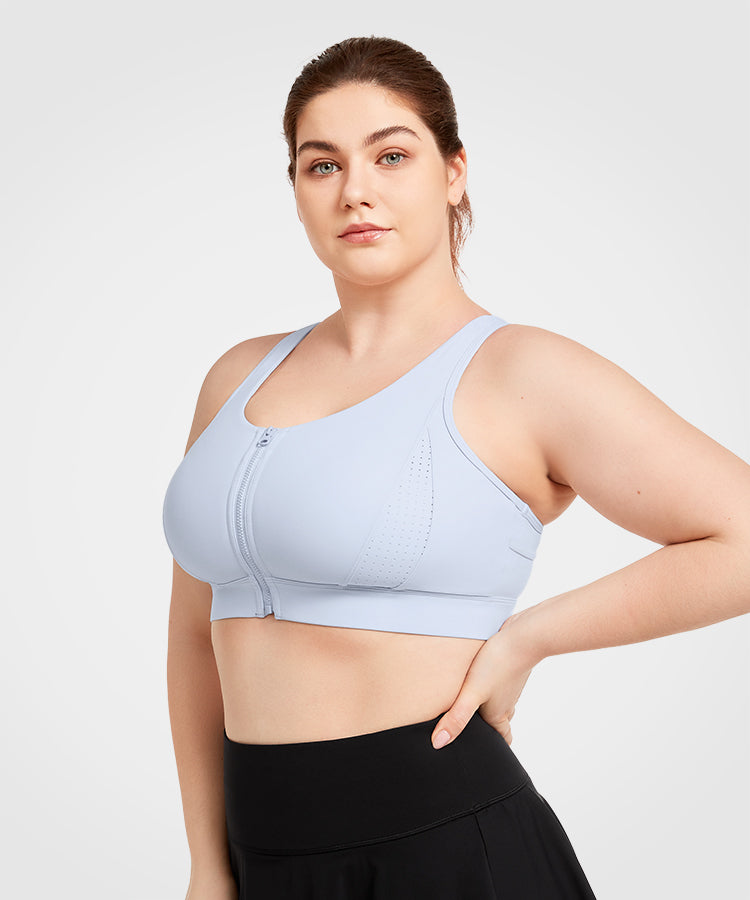 Echo Perforated Zip Front Padded Running Bra | Damen Sport-BH mit starkem Halt