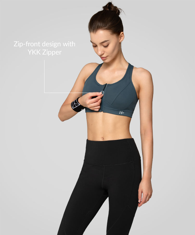 Enfold Zip Front Mesh Racerback Padded Running Bra | Women's