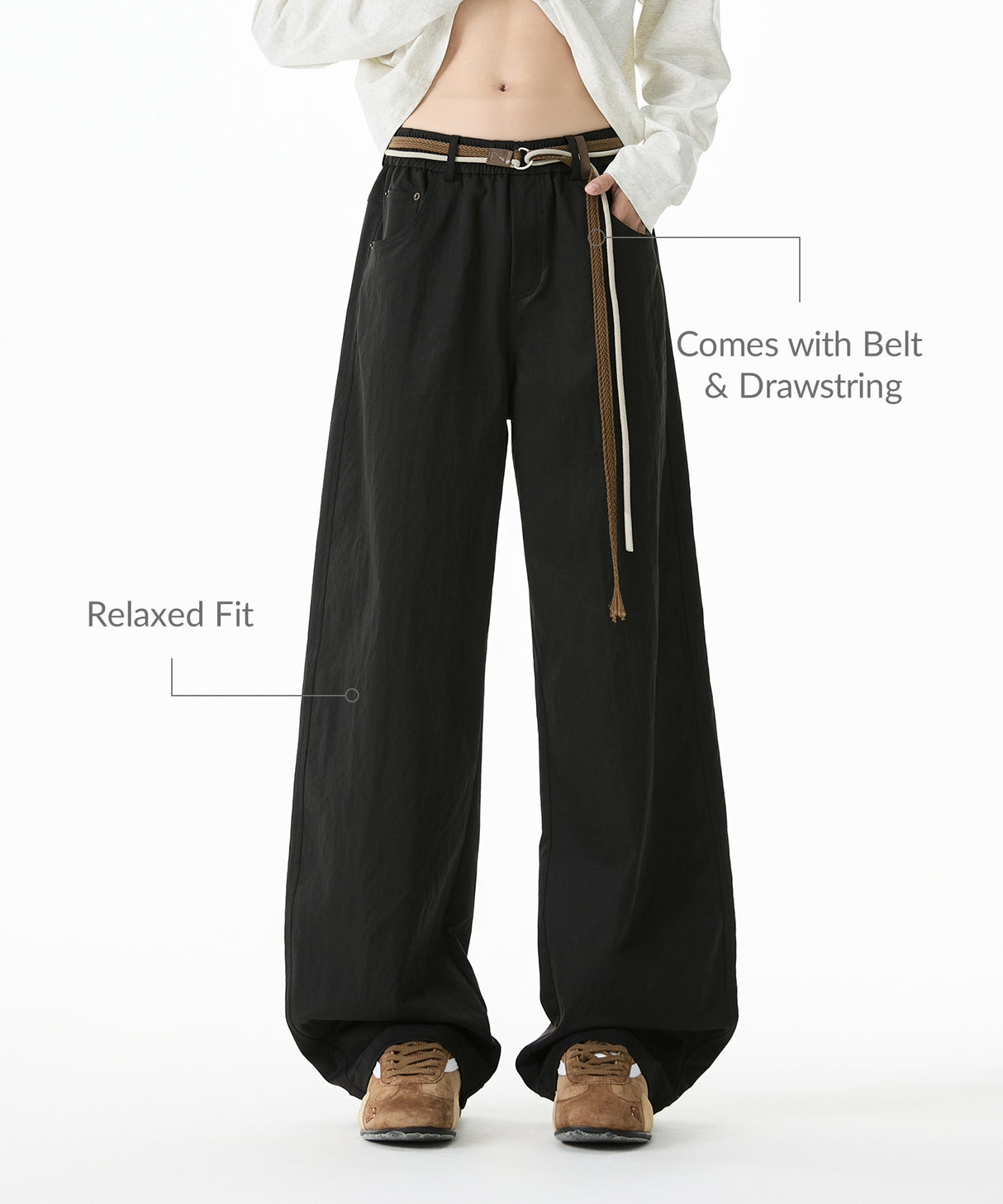 Bequeme, lässige Hose mit mehreren Taschen und Gürtel, 27 Zoll | Damenhose
