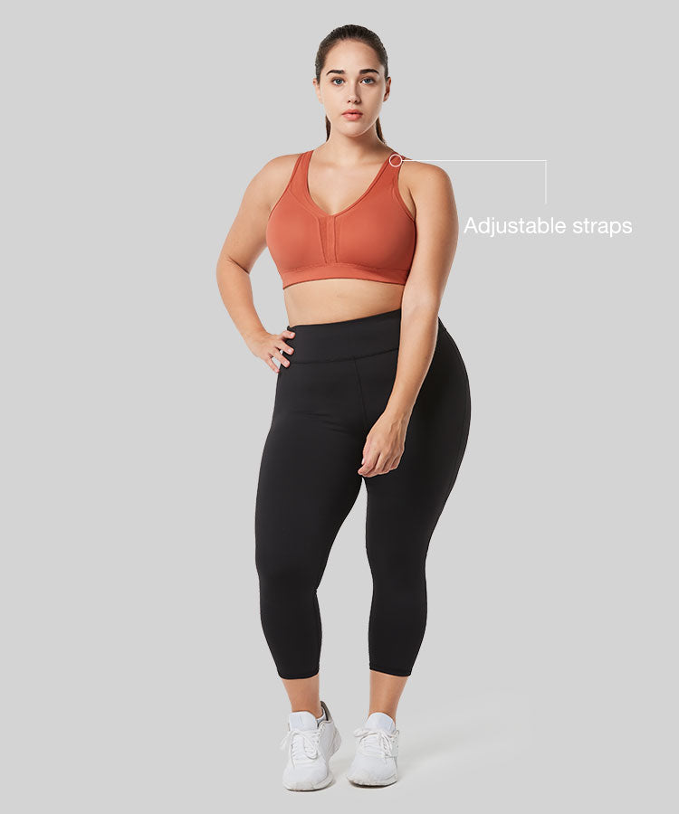 Sujetador para correr Power con cuello en V y espalda cruzada | Sujetador deportivo de sujeción alta para mujer (talla grande)