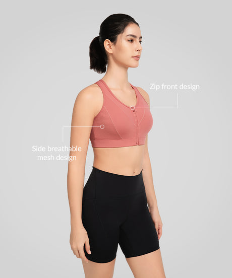 Power Zip Front Breathable Mesh Running Bra | Women's High Support Sports Bra