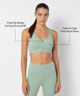 Shift Front Zip Sewn-in Pads Racerback Running Bra | Women's High Support Sports Bra