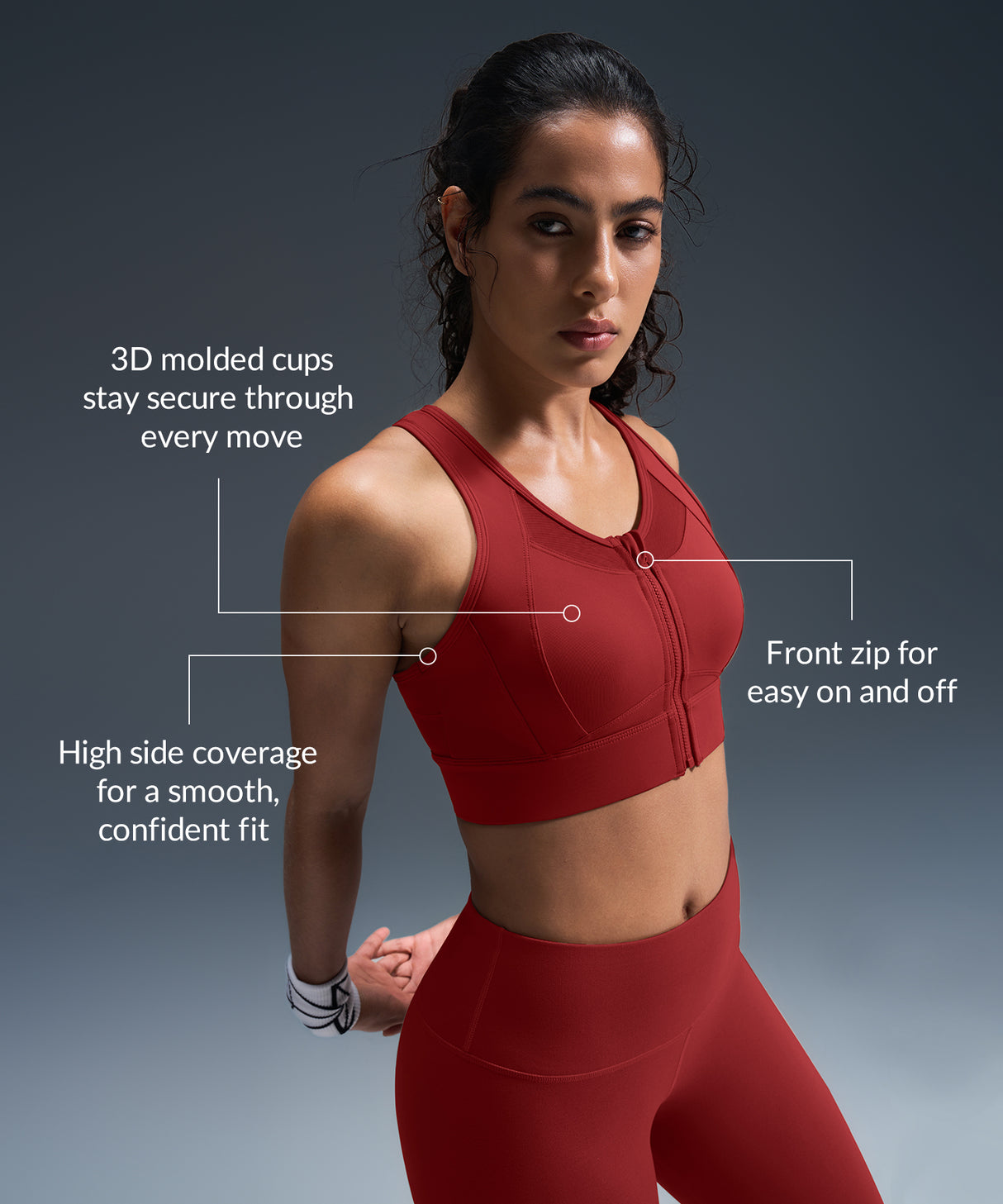 Sculpt Zip Mesh Racerback Padded Running Bra | Women's High Support Sports Bra