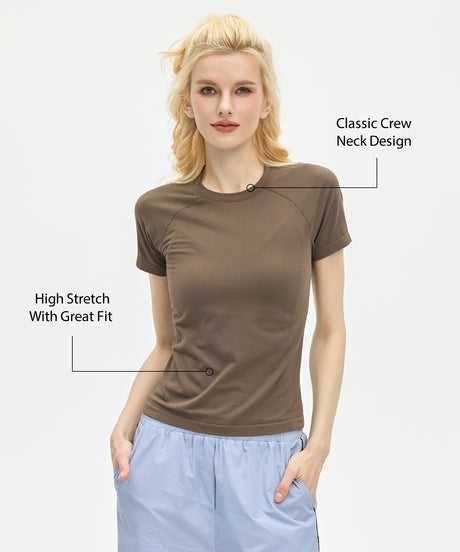 Sculpt Elastic Stretchy Slim Fit Tennis Tee| Women's Short Sleeve T-shirt
