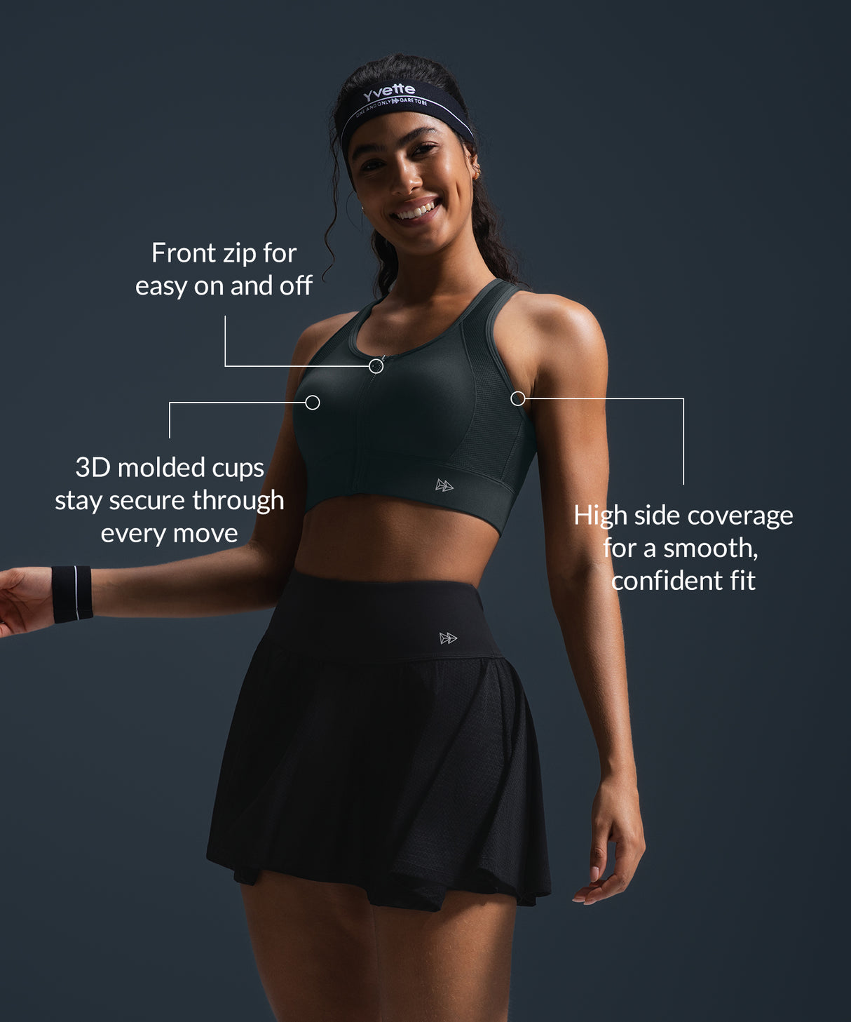 Reggiseno da corsa imbottito con zip frontale Enfold Racerback | Reggiseno sportivo ad alto sostegno da donna