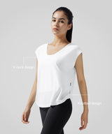 Anywhere Knotted V-Ausschnitt Locker sitzendes T-Shirt | Kurzarm-T-Shirt für Damen