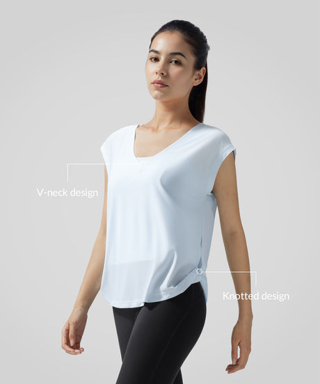 Anywhere Knotted V-neck Loose-fitting T-shirt| Women's Short Sleeve T-shirt