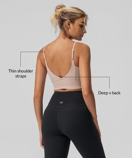 Echo V-ringad ribbad vadderad yoga-bh | Sport-bh med lätt stöd för kvinnor