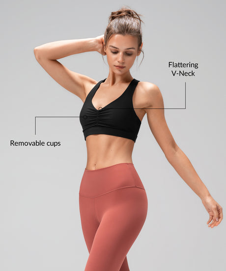 Anywhere Crisscross avtagbara vadderade yoga-bh med v-ringning | Sport-bh med lätt stöd för kvinnor