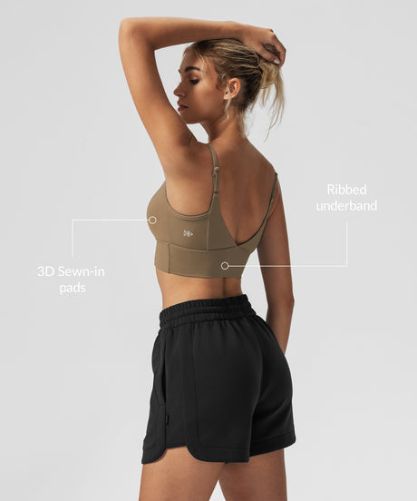 Echo V-ringad ribbad vadderad yoga-bh | Sport-bh med lätt stöd för kvinnor