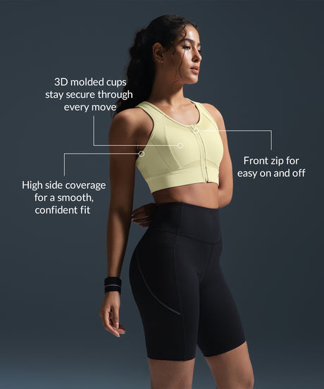 Sujetador para correr con relleno y espalda cruzada de malla con cremallera Sculpt | Sujetador deportivo de alta sujeción para mujer