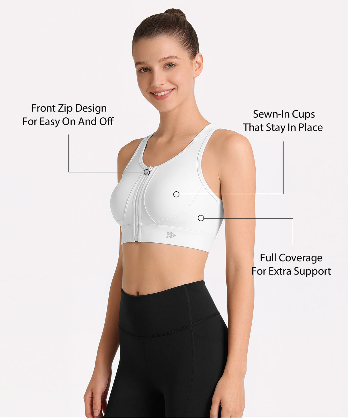 Power Front Zip Full Coverage Racerback Mesh Running Bra | Women's High Support Sports Bra