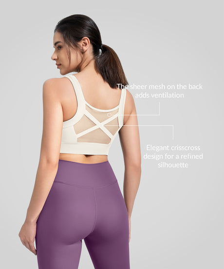 Anywhere Square Neckline Cross-back Mesh Yoga Bra| Women's Light Support Sports Bra
