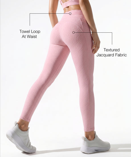 Pink Textured High Impact Leggings With Pockets 25 inches | High-Impact Support Best For Running, HIIT & Training